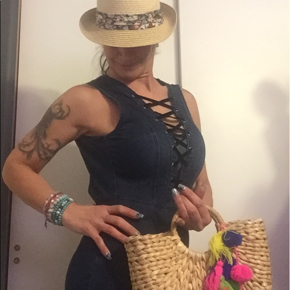 BLUE DENIM SLEEVELESS LACE UP JUMPSUIT - Picture 6 of 9